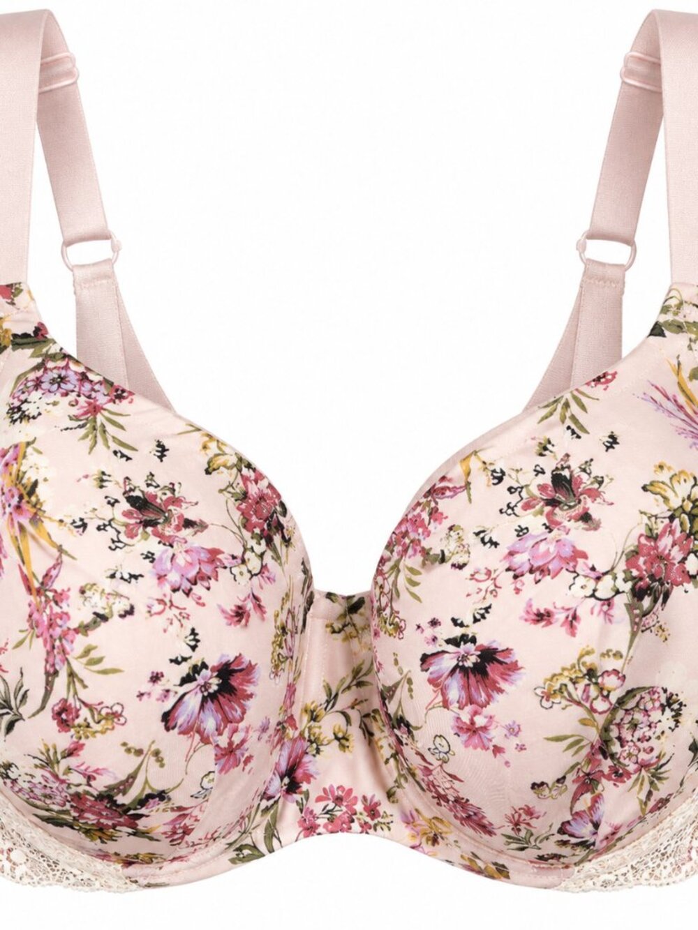 Cacique 46DDD Pink Floral Lace Full Coverage Underwire Bra Romantic Feminine
